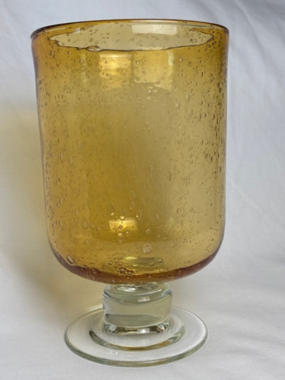 Hand Blown Amber Topaz Bubble Glass Hurricane Vase 9.5" Tall - Vintage